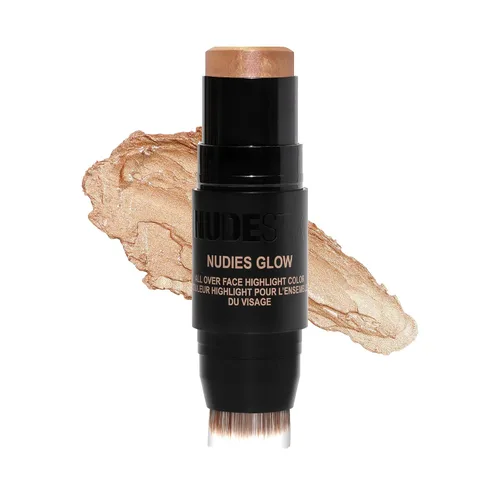 Vista 8 de Nudestix Nudies Glow - Resaltador en crema multiusos para mejillas, ojos y cuerpo con cepillo integrado, acabado radiante, maquillaje limpio, vegano