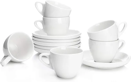 Vista 11 de Sweese Tazas de espresso de 2 onzas con platillos, juego de 6 tazas de espresso de porcelana, colores surtidos
