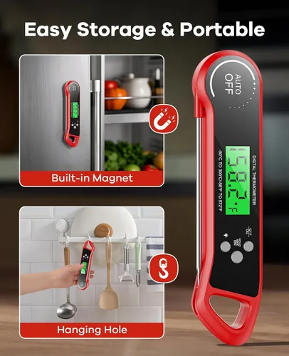 Vista 6 de SILVLF Termómetro digital para carne, termómetro de lectura instantánea con luz de fondo, función de calibración y sujeción, termómetro impermeable