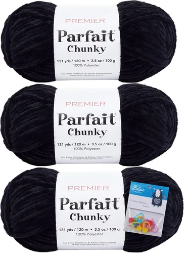 Vista 25 de Premier Yarns Parfait - Paquete de 3 unidades de felpilla gruesa de 3.5 onzas, peso supervoluminoso, paquete de 3 unidades con soportes para punto