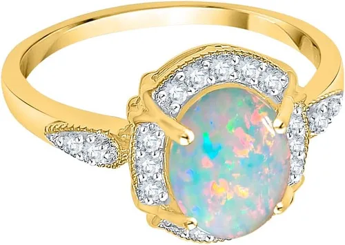 Vista 2 de KATARINA Anillo de moda de ópalo de talla ovalada y diamante en oro de 10 quilates (1 cttw, G-H, I2-I3)