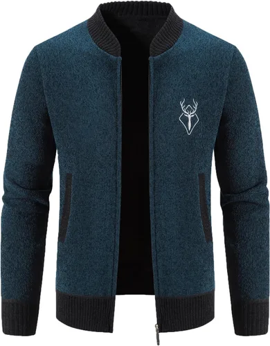 Vista 2 de Mylldey Suéter casual de punto trenzado con cremallera completa para hombre, talla de EE. UU