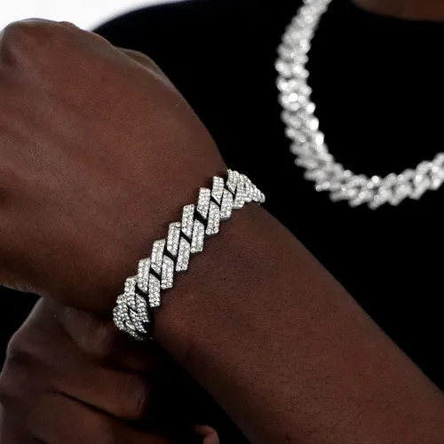 Vista 3 de Miami - Cadena de eslabones cubanos para hombre, 0.555 pulgadas (0.551 in) de diamante, cadena de eslabones cubanos, collar, pulsera, joyería de hip