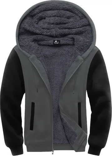 Vista 32 de SCODI Sudaderas con capucha para hombre, forro polar pesado, cremallera completa, forro de sherpa grueso, chaqueta con capucha