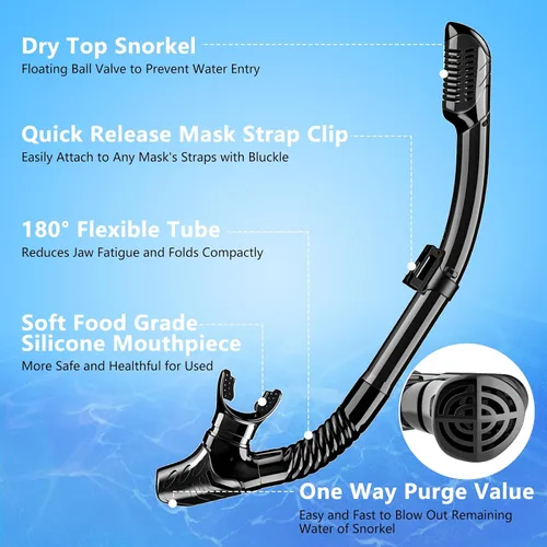 Vista 7 de Snorkeling Gear for Adults, Snorkel Set Scuba Diving mask Dry-Top, Adult Swimming Goggles with Nose Cover, HD Tempered Glass Panoramic Anti-Leak