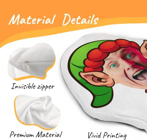 Vista 4 de Almohada divertida con foto personalizada, lindas almohadas de personaje de elfo con propia cara, almohada con forma personalizada, felpa suave