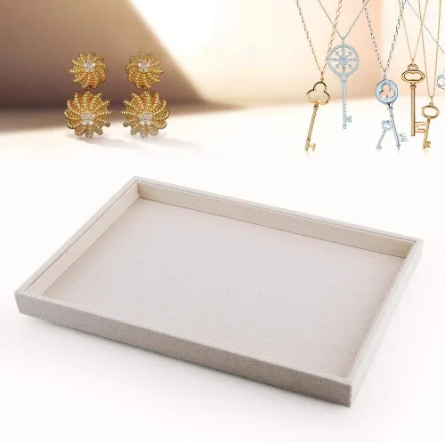 Vista 2 de Oirlv - Bandejas apilables de lino para joyería organizador de escaparate para anillos y collares