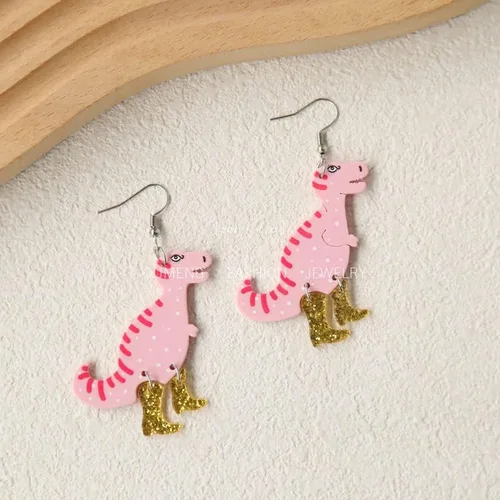 Vista 2 de Cute Acrylic Animal Drop Earrings Colorful Boots Chicken Hen Dinosaur Lovely Panda with Bamboos Funny Animal Dangle Earrings For Women Christams