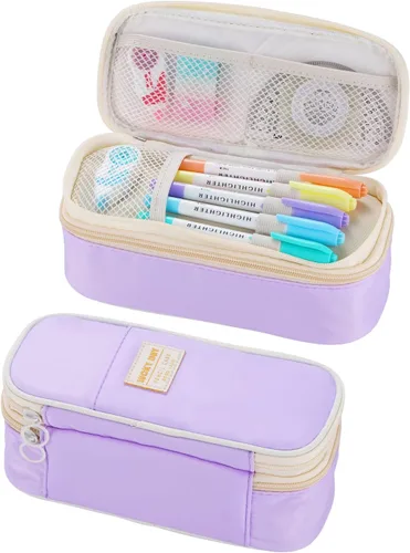 Vista 14 de Dugio Estuche grande para niños, organizador para lápices, con cremallera, para la escuela, adolescentes, niños, estético, grande, color negro