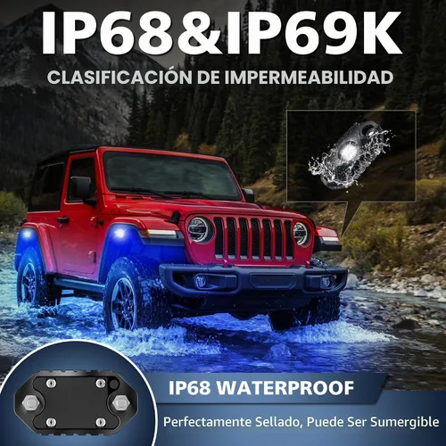 Vista 2 de 4WDKING Luces LED Rock, 2 vainas de luces de rueda ámbar para coche, camión, motocicleta