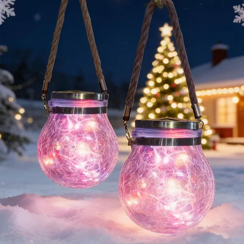 Vista 7 de Luces solares colgantes para exteriores, VGE Paquete de 2 luces de bola de vidrio agrietado con 30 LED decorativas, luces solares impermeables