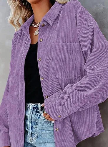 Vista 3 de Chaqueta de pana con botones para mujer, estilo casual, manga larga, blusas de gran