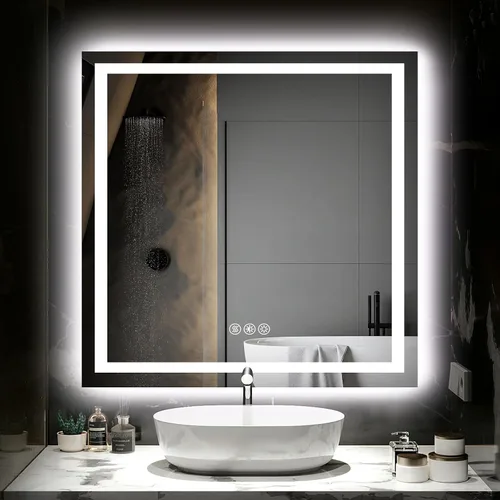Vista 17 de Hivone - Espejo de baño LED de 24x30 pulgadas con luces, función antivaho, regulable, retroiluminado + iluminación frontal, espejo de tocador