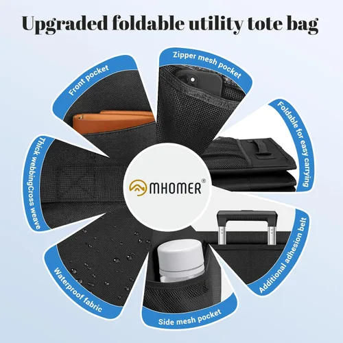 Vista 4 de MHOMER Bolsas de compras reutilizables verticales extra impermeables, bolsa tote extragrande con asas de transporte, bolsas de compras plegables