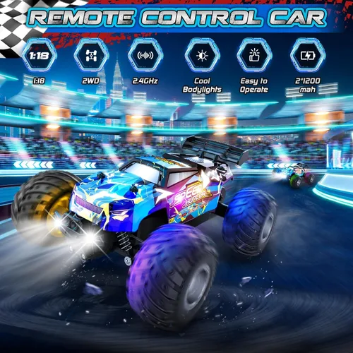 Vista 2 de Rcjoyou Auto a control remoto, Camión RC todoterreno 2WD, 20 KM/H Autos RC todo terreno con faros delanteros y luces de carrocería, 2.4GHz, 2
