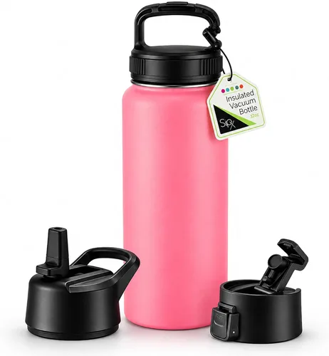 Vista 33 de SIPX™ Botella de Agua Aislada de 18 oz con 3 Tapas – Acero Inoxidable a Prueba de Fugas, Triple Aislamiento – Frío 24 Horas/Caliente 12 Horas – Negro
