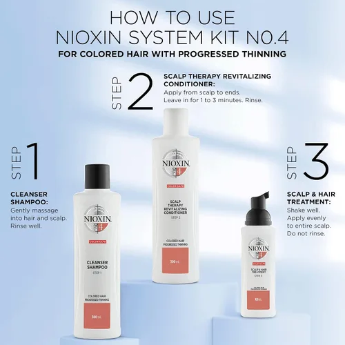 Vista 3 de Nioxin Kit de 4 sistemas de engrosamiento del cuero cabelludo + cabello Para cabello teñido, seco y dañado con adelgazamiento progresado