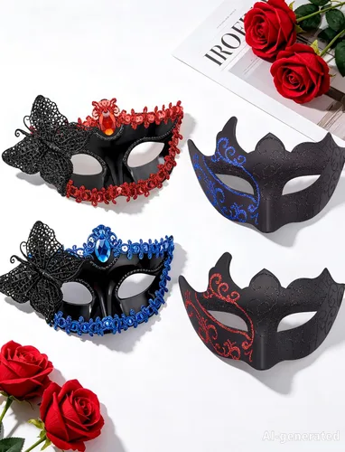 Vista 3 de SIQUK Juego de 8 máscaras para parejas, máscara veneciana para disfraz