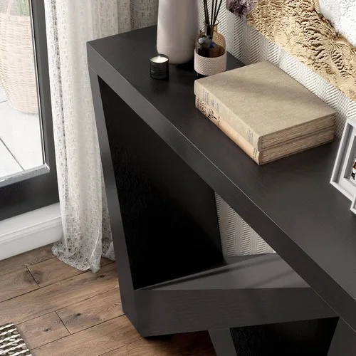 Vista 12 de Homes: Inside + Out Naomi Mesa Consola de Acento Decorativa Moderna con Patas en Forma de W, Muebles de Madera para Entrada para Sala de Estar, Negro