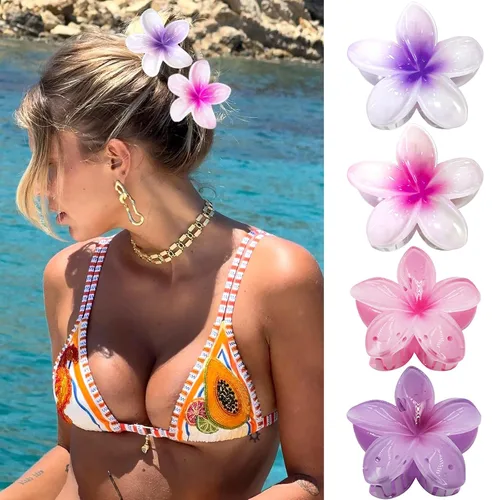 Vista 14 de GQLV Pinzas de garra para el cabello con flores - 4 piezas para cabello grueso, fuerte agarre antideslizante, hawaianas, pinzas grandes y bonitas