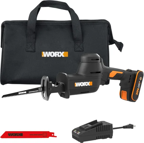 Vista 9 de WORX Sierra recíproca inalámbrica compacta de 20 V, longitud de carrera de 1 pulgada, motor sin escobillas para un 50% más de tiempo