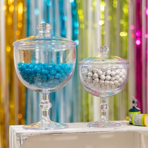 Vista 5 de Tarro decorativo de plástico transparente para dulces con tapa, plástico acrílico de alta calidad, sin BPA, decorativo para bodas, bufé de dulces