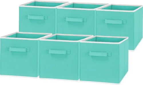 Vista 15 de Simple Houseware Contenedores de almacenamiento plegables de 11 pulgadas, color beige, paquete de 6 cubos de tela organizadores para armario
