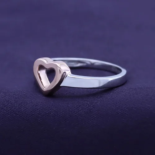 Vista 4 de Anillo de corazón abierto de oro de 14 quilates sobre plata de ley Jewel Zone, Plata de ley, oro, oro de 14 quilates