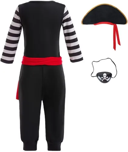 Vista 2 de Lgandpg Disfraz de pirata para niños, disfraz de capitán de Halloween con accesorios