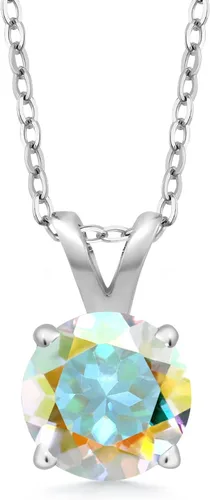 Vista 161 de Gem Stone King Collar con colgante solitario de plata de ley 925 de 0.236 in con piedra natal redonda Collar de 4 puntas para mujer Con cadena