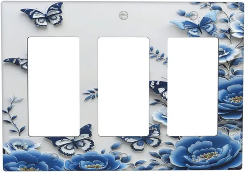 Vista 211 de Decorative Outlet Covers Blue Background White Cat Daisy Floral 2-Gang 1-Gang Wall Plate Single Toggle/Rocker Farmhouse Style Light Switch Covers
