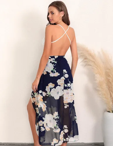 Vista 9 de Blooming Jelly Vestido largo de verano para mujer sin mangas con cuello en V profundo asimétrico floral