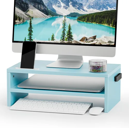 Vista 10 de Marbrasse Soporte elevador para monitor, paquete de 2 soportes para monitor de computadora de 16.5 pulgadas, 2 niveles, soporte de impresora