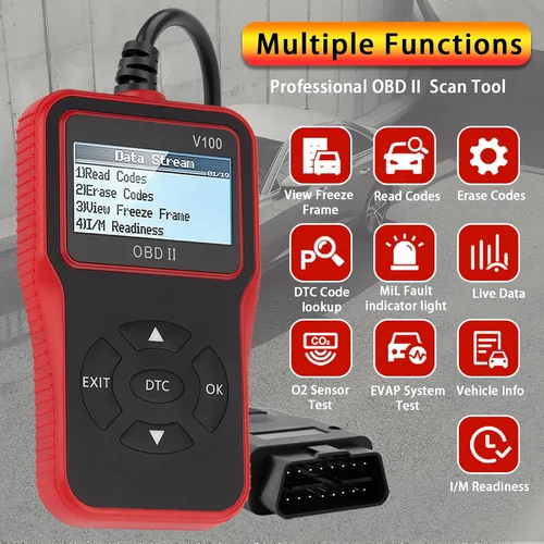 Vista 8 de Herramienta de diagnóstico de diagnóstico V100 OBD2, lector de código, herramienta de diagnóstico de luz del motor, probador de voltaje de batería