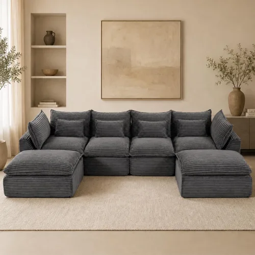 Vista 25 de Sofás seccionales de nube deshuesada de 110 pulgadas para sala de estar, sofá modular en forma de L con otomana, moderno y cómodo sofá nube con Negro