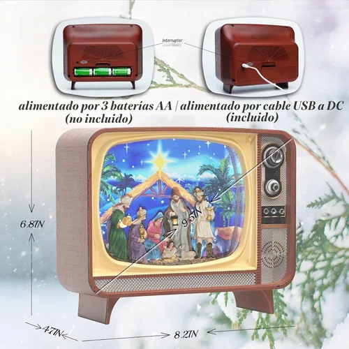 Vista 3 de Linterna de agua con globo de nieve de aldea navideña, decoración brillante, funciona con pilas USB, linterna controlable de volumen/luz/juego
