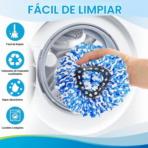 Vista 4 de Paquete de 8 cabezales de repuesto para fregona giratoria O Cedar Rinseclean 2 Tank System Microfiber 100% Reusable Mop Refills, 6 Mop Heads, 1