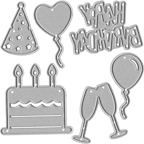 Vista 7 de Troqueles de corte de caja de regalo de feliz cumpleaños de metal, plantillas de estampado de globos, molde de plantilla para tarjetas de álbumes