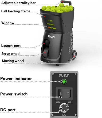 Vista 7 de PT-SMARTPro - Máquina de pelotas de tenis, servidor profesional de bolas automático con aplicación para control de Apple Watch, 20 puntos