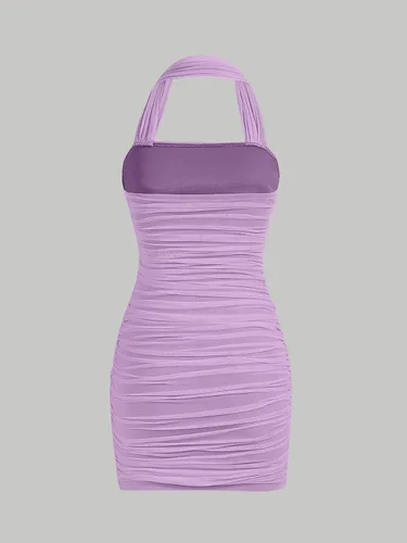Vista 2 de Verdusa Vestido corto casual sin mangas con espalda descubierta, de malla, halter, ajustado, para mujer