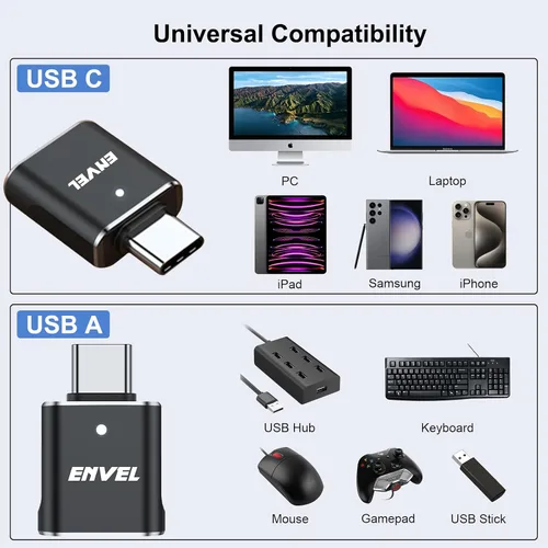 Vista 6 de ENVEL Adaptador USB a USB C, paquete de 2 unidades USB3 de transferencia de datos de alta velocidad de 10 Gbps, convertidor OTG Thunderbolt3 4
