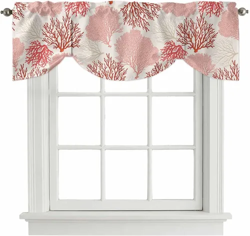 Vista 12 de Cenefa de amarre para ventanas, cortinas náuticas costeras de coral, cenefas con bolsillo para barra, cortinas de ventana con temática de playa