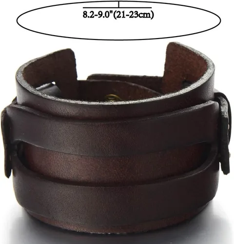 Vista 4 de COOLSTEELANDBEYOND Pulsera de cuero genuino metálica para hombre pulsera de cuero ancha con botón a presión