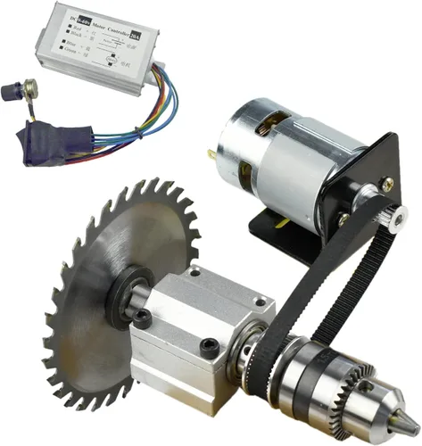 Vista 12 de CHANCS Motor de sierra 775 DC 24V 12000RPM Motor de engranaje de doble salida eje taladro Chuck Mini Sierra circular eléctrica DIY