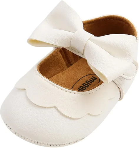 Vista 5 de Baby Girls Mary Jane Flats Dress Shoes with Bowknot Infant Shoes 0-18Months Crib Shoes PU Leather Baby Girl Shoes Walking Shoes Anti-Slip Sole Party