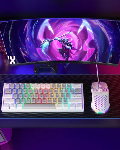 Vista 6 de SM900 - Mouse para juegos con cable blanco con carcasa de panal, 12800 DPI, 7 botones programables, mouse ergonómico ligero