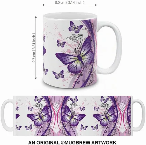 Vista 4 de MUGBREW Taza de té de cerámica de la taza de café de la mariposa púrpura de 2 tonos, 11 OZ