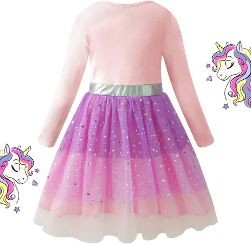 Vista 2 de VASCHY Lindo traje casual de manga larga para niñas de otoño y primavera, talla 3-10T