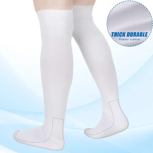 Vista 3 de Jenaai 4 pares de calcetines de fútbol por encima de la rodilla, calcetines de fútbol extralargos, calcetines de béisbol atléticos de rendimiento