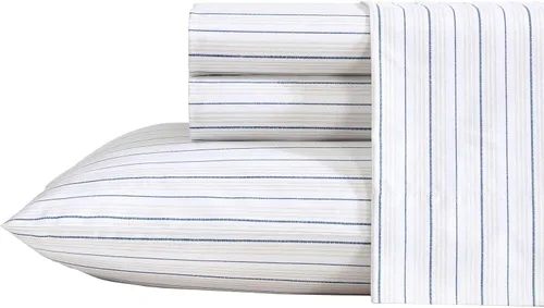 Vista 15 de Nautica - Sábanas, juego de ropa de cama de percal de algodón con funda de almohada a juego, vigorizante y fresco, bolsillo profundo